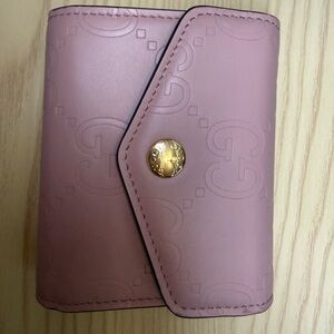 Gucci Pink Leather Mini Wallet with Embossed Logo